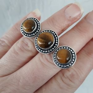 New Tigers Eye Double 925 Silver Knuckle Ring.